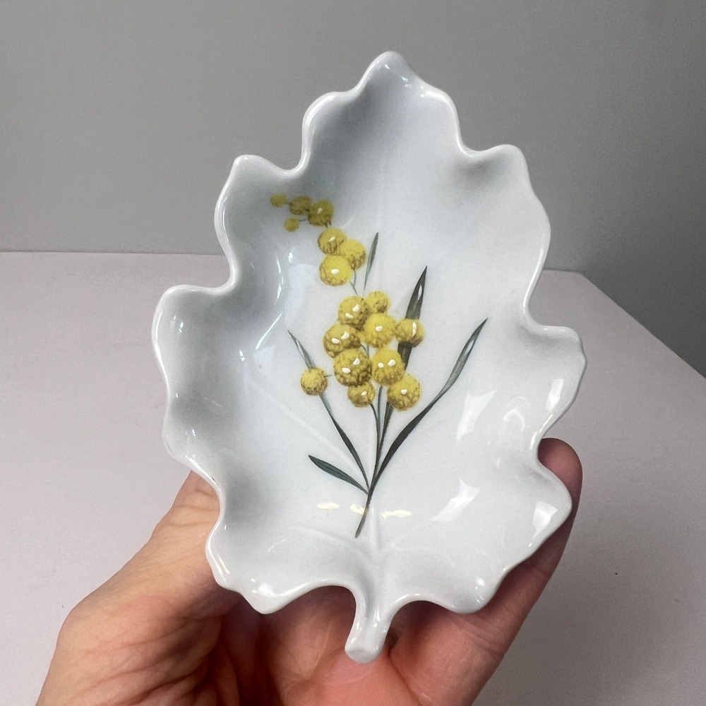 Chamart Limoges Trinket Dish VTG Scalloped Candy Yellow Leaf Floral French Decor